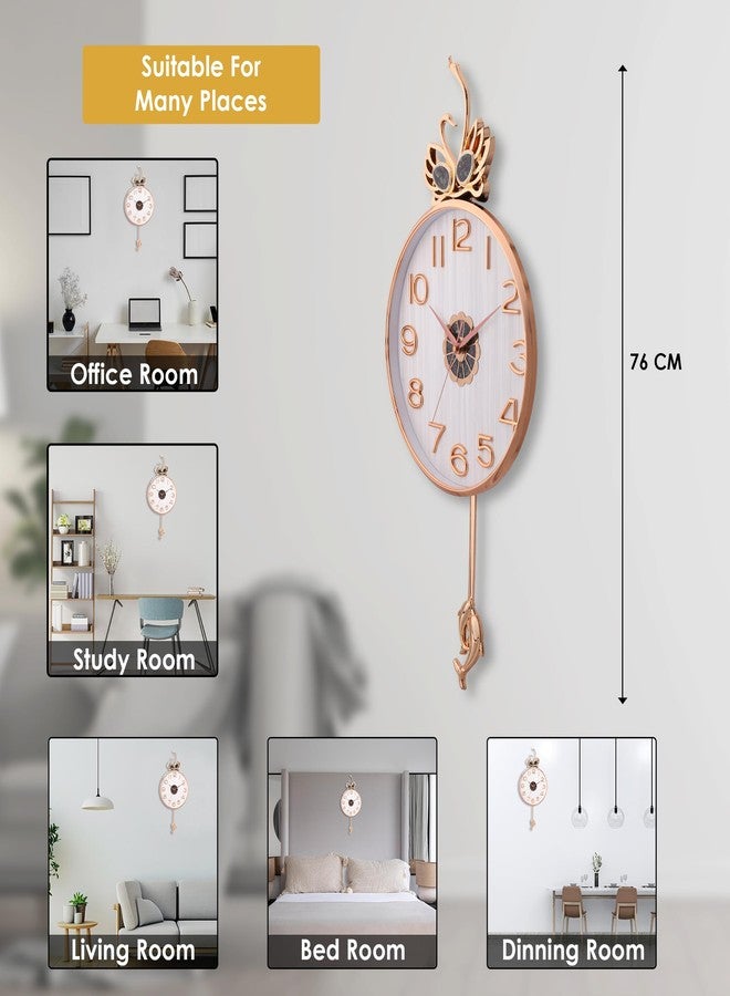 De'rons Silent Stylish Pendulum Wall Clock with Swan Emblem lolak Big Wall Clock with Pendulum for Living Room Bedroom Home Decor Gift Decorative Clocks 35 x 76 cm DC-2289PD (White) - Image 3